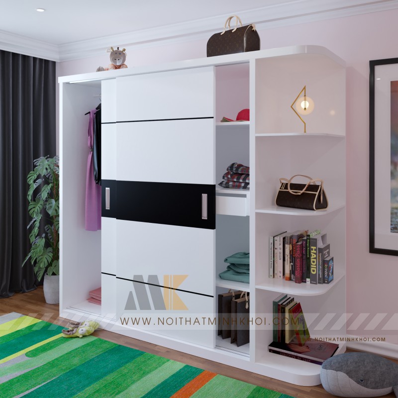 Tủ Quần Áo Màu Trắng Cửa Lùa Hiện Đại