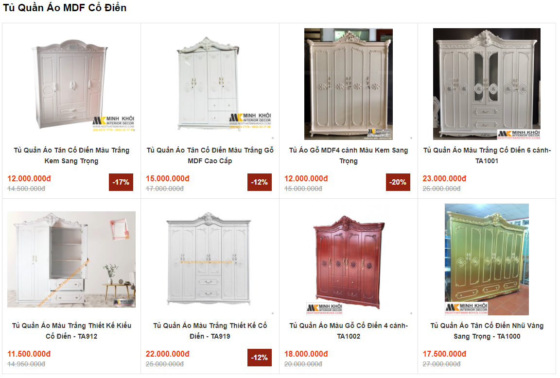 Tủ Quần Áo Gỗ Công Nghiệp Cổ Điển