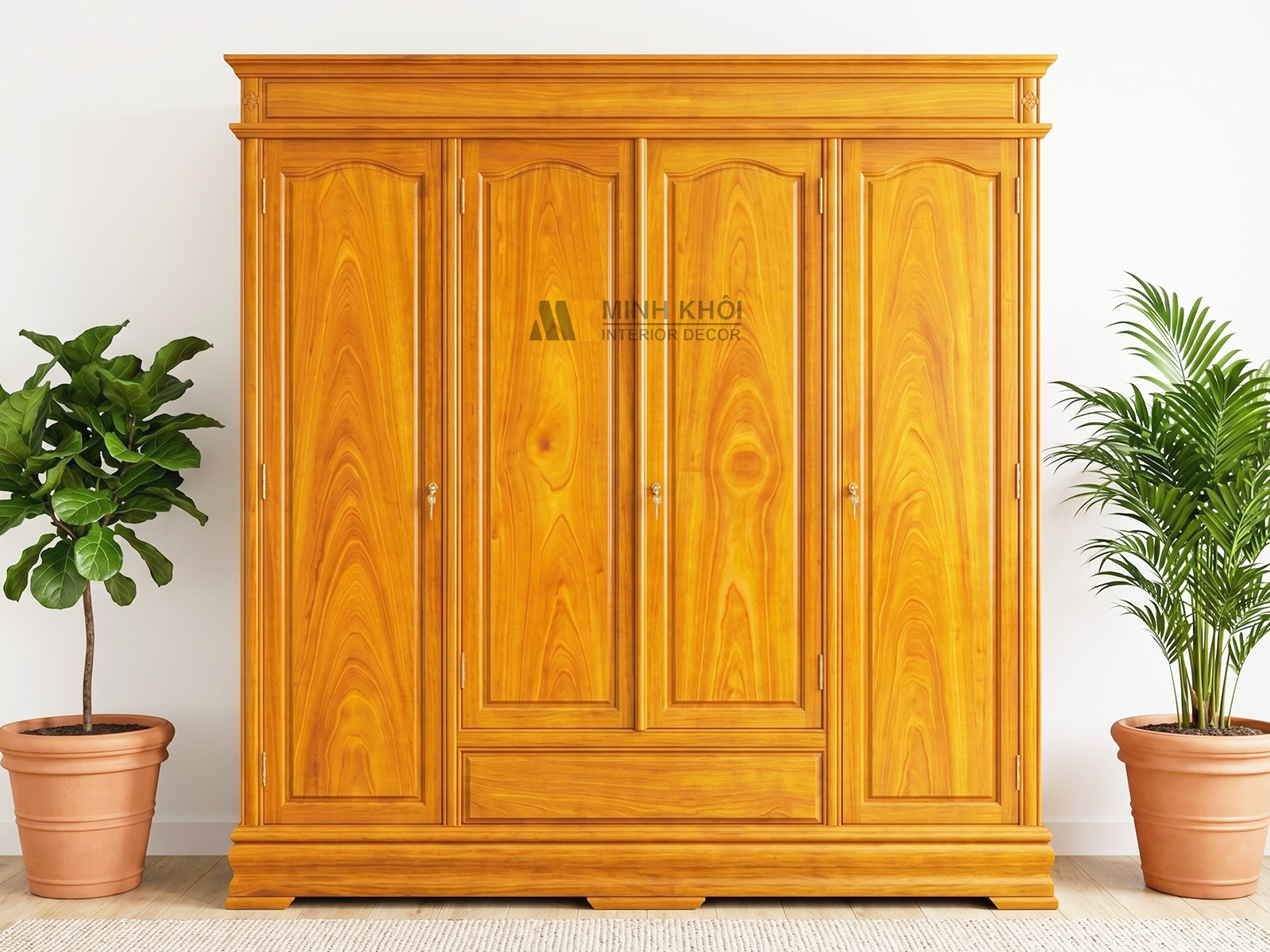 Tủ Quần Áo Gỗ Gõ Đỏ 4 Cánh Cao Cấp - TA228