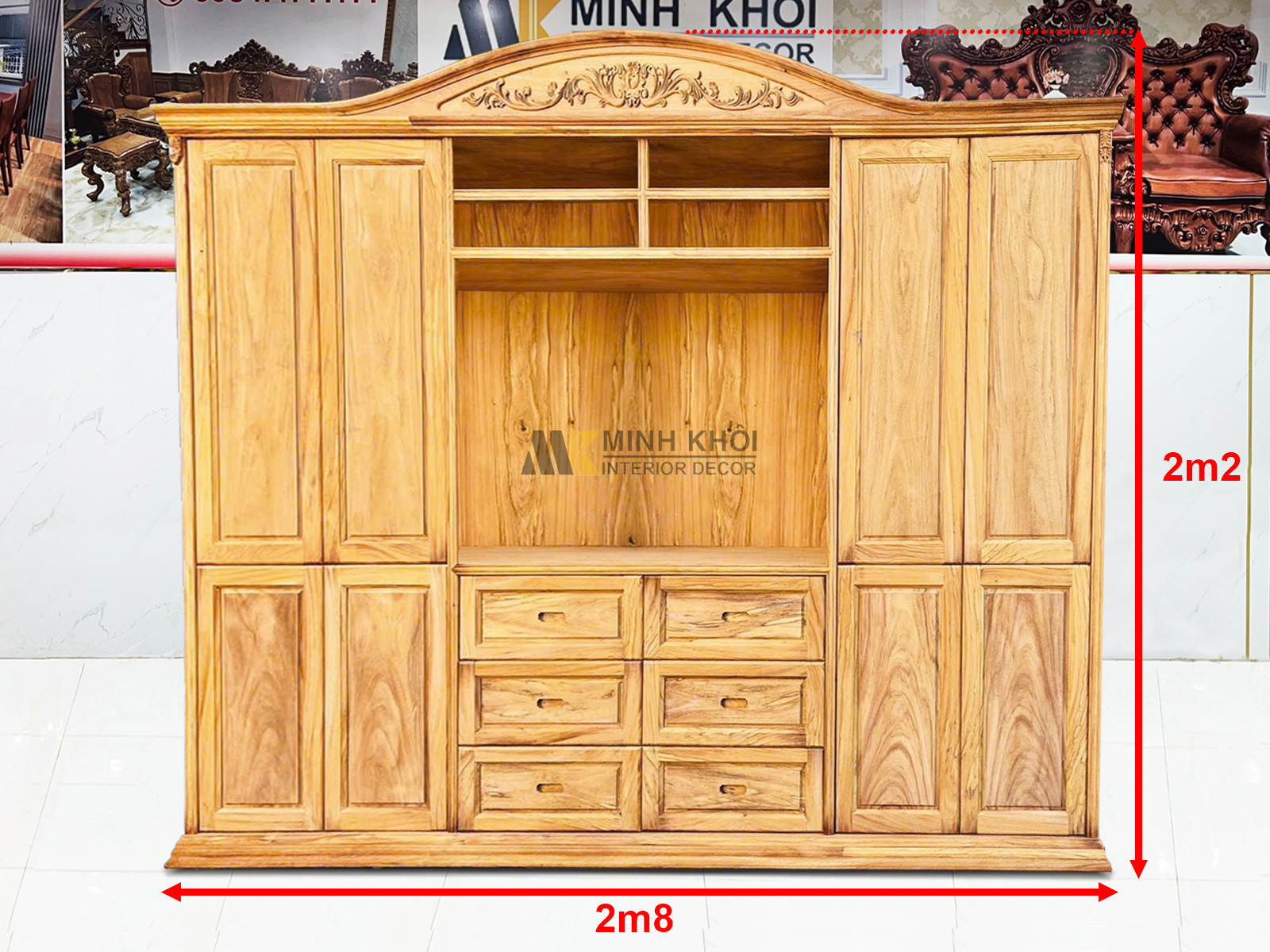 Tủ Quần Áo Gỗ Gõ Đỏ Kết Hợp Kệ Tivi Cao Cấp - TA940