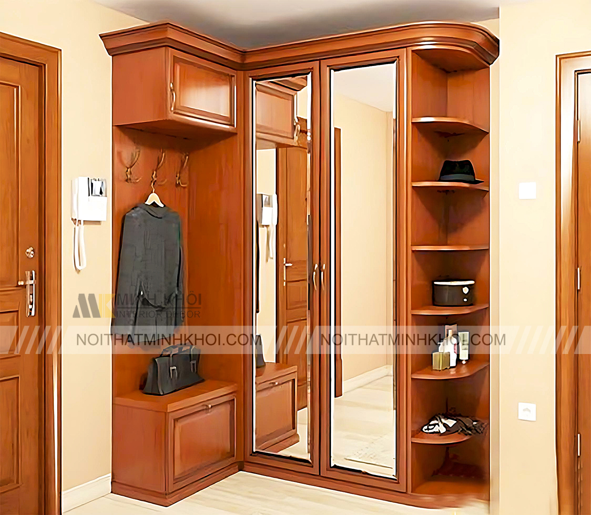 Tủ Quần Áo Gỗ Hương Đá Chữ L Đẹp