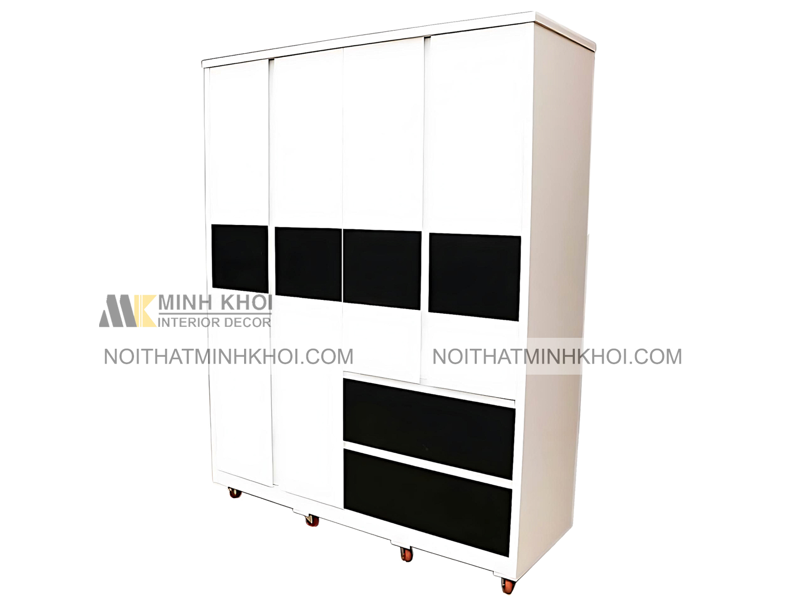 Tủ Quần Áo Gỗ MDF Màu Trắng Chỉ Đen - TA670
