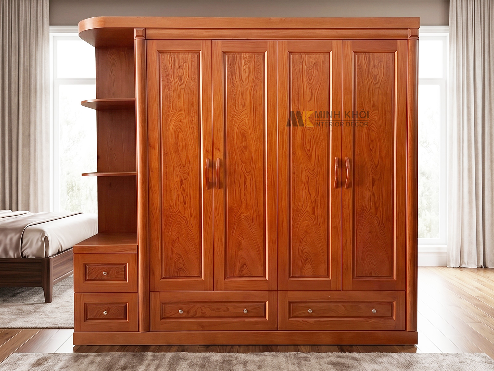 Tủ Quần Áo Gỗ Phủ Hương Đá 4 Cánh Có Kệ Góc - TA922