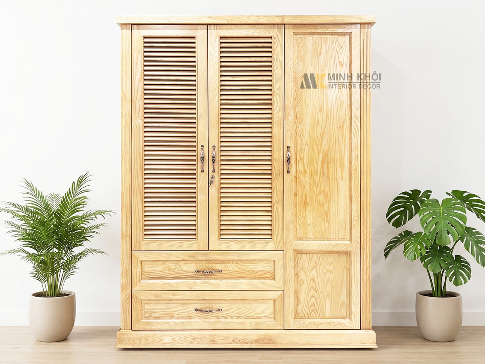 Tủ Quần Áo Gỗ Sồi 3 Cánh Hiện Đại 2 Cánh Chớp - TA932