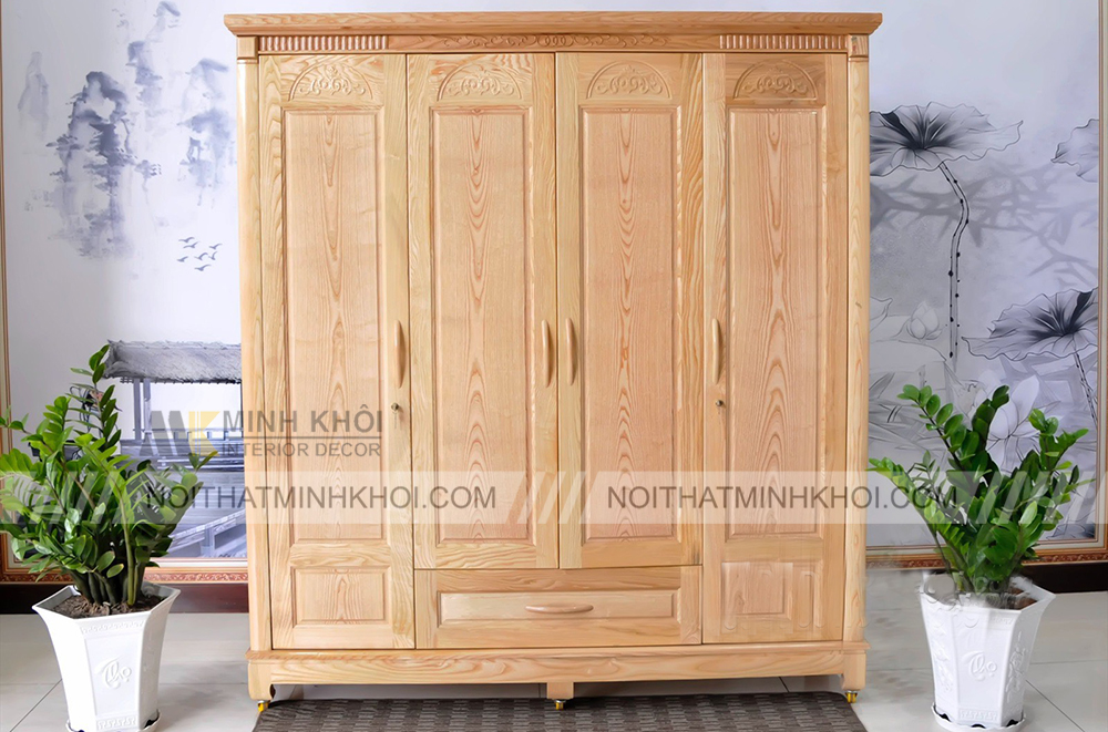 Tủ Quần Áo Gỗ Sồi 4 Cánh Đẹp Hiện Đại