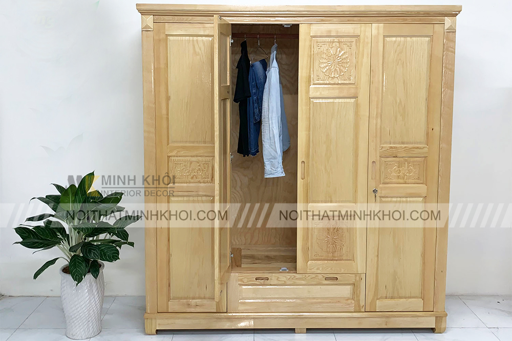 Tủ Quần Áo Gỗ Sồi 4 Cánh Đẹp Hiện Đại