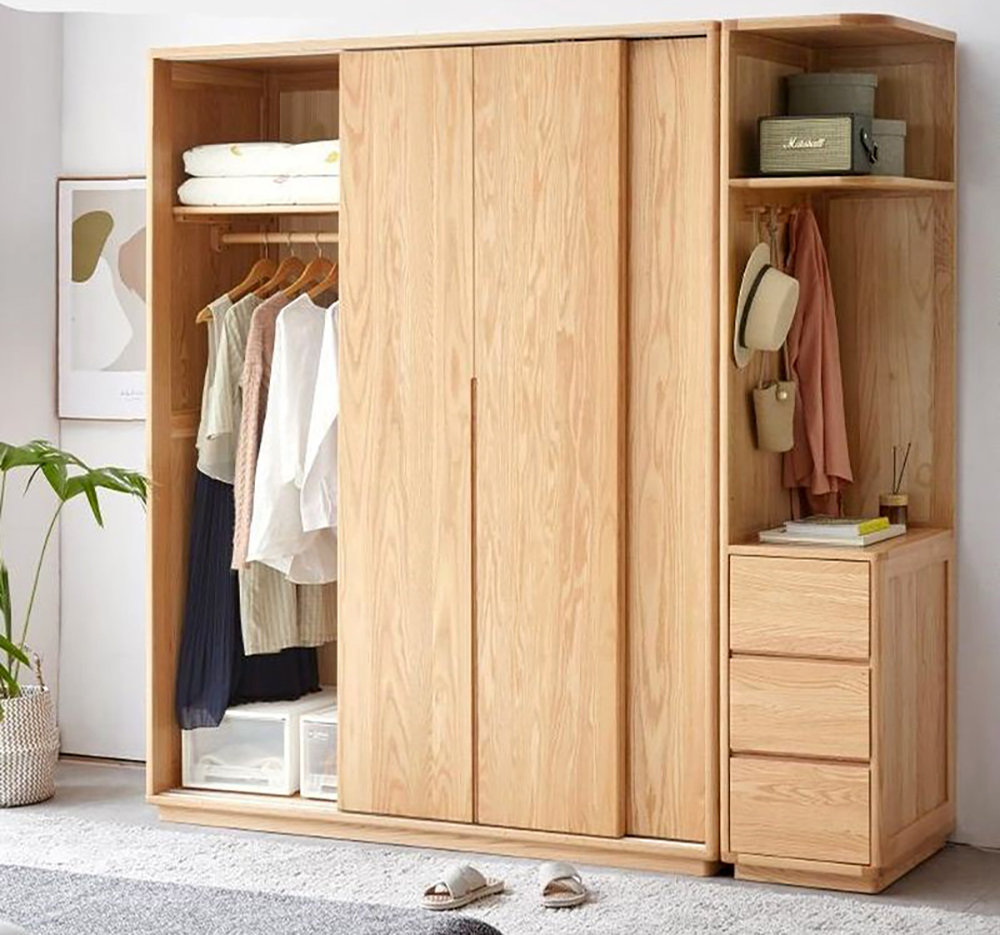 Tủ quấn áo gỗ sồi có kệ trang trí