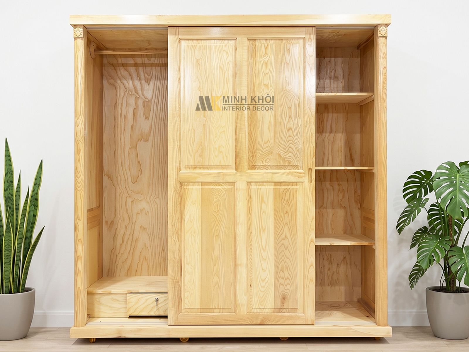 Tủ Quần Áo Gỗ Sồi Cửa Lùa Hiện Đại - TA934