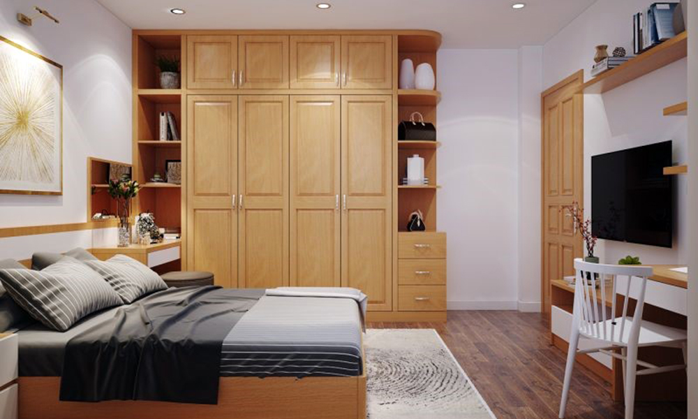 Tủ quần áo gỗ sồi kích trần