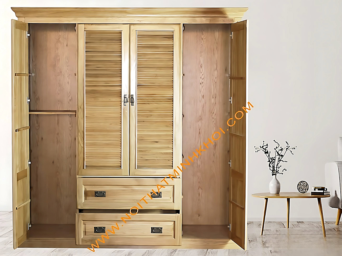 Tủ Quần Áo Gỗ Sồi Mỹ 4 Cánh - TA914