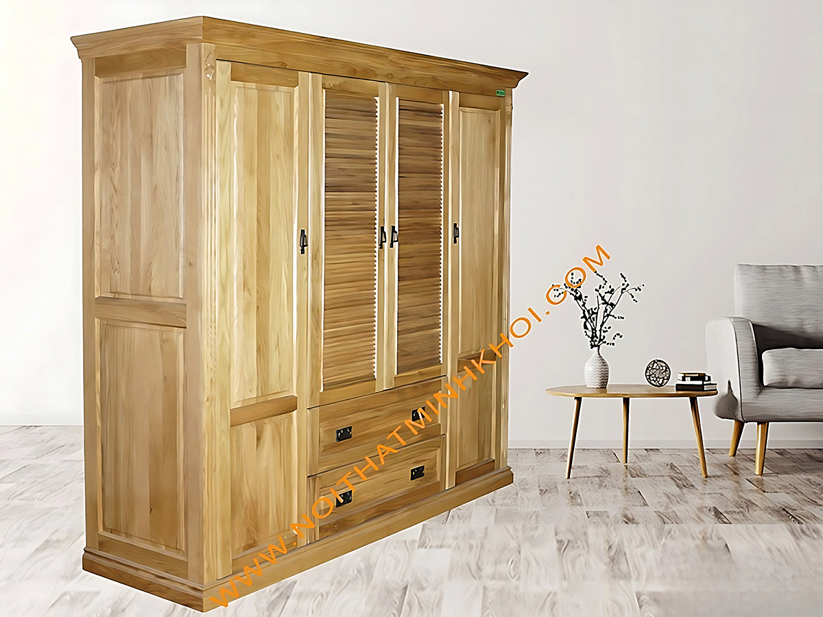 Tủ Quần Áo Gỗ Sồi Mỹ 4 Cánh - TA914