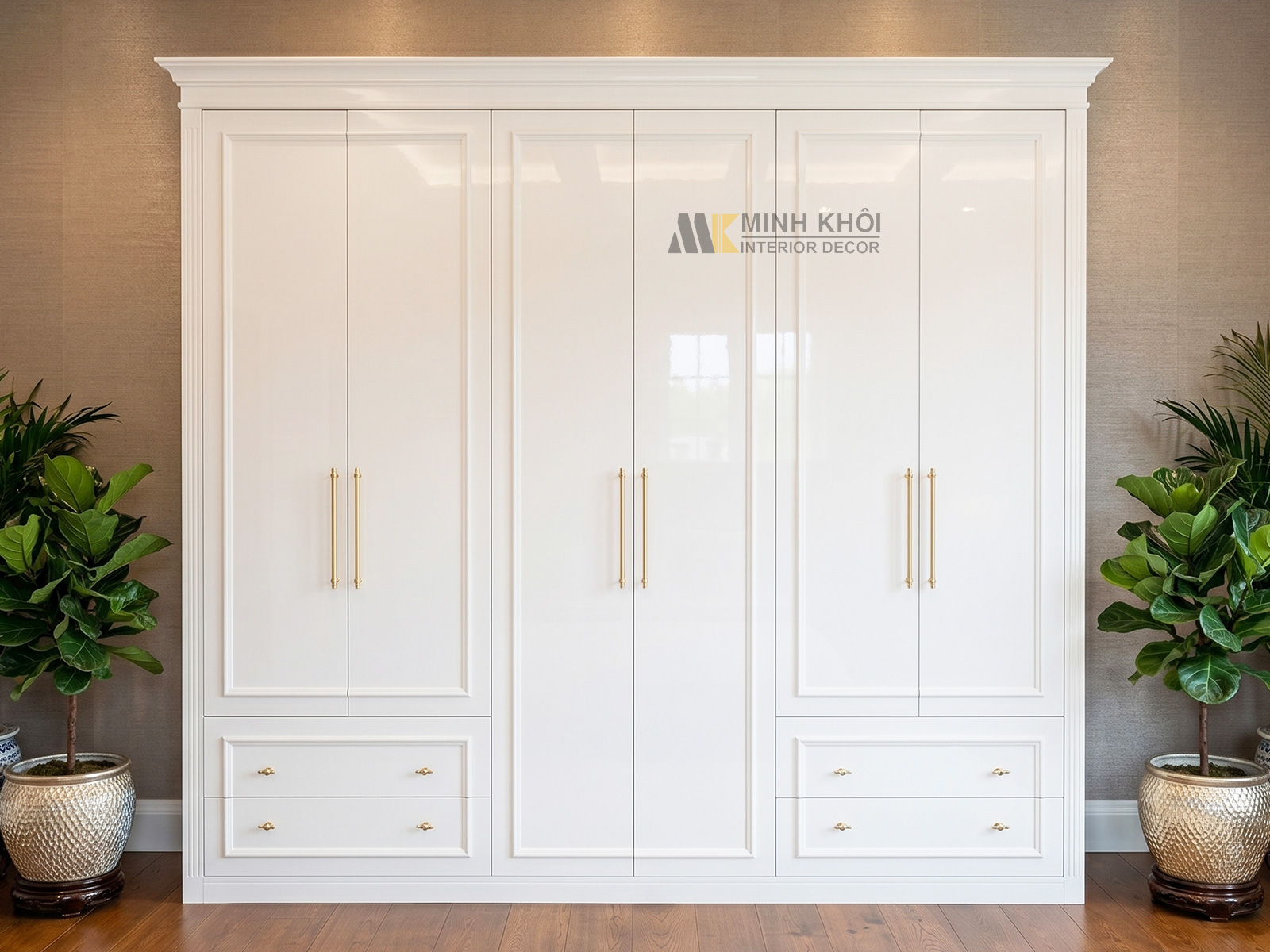 Tủ Quần Áo Gỗ Sồi Sơn Màu Trắng Hiện Đại - TA226