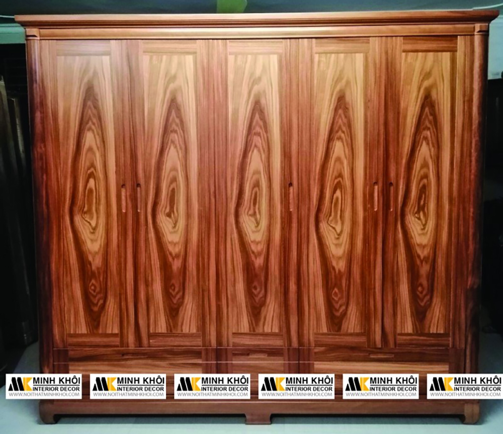 Tủ quần áo gỗ tự nhiên 5 cánh gỗ Hương Đá
