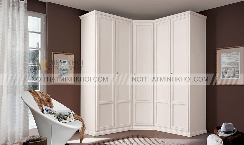 Mẫu tủ quần áo hình chữ L đơn giản, kích thước nhỏ