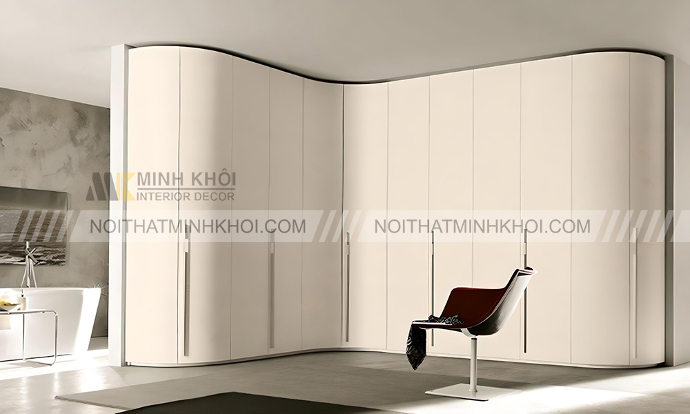Tủ quần áo góc chữ L mặt cong