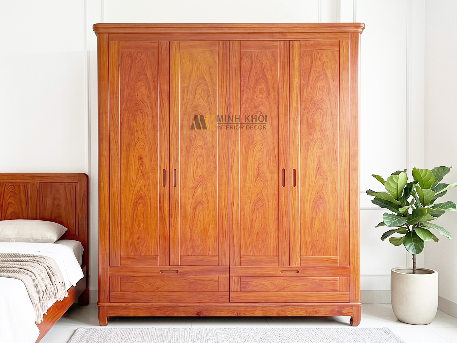 Tủ Quần Áo Hiện Đại 4 Cánh Gỗ Hương Đá - TA094
