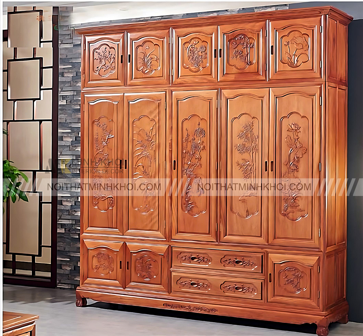 Mẫu Tủ Quần Áo gỗ hương đá cổ điển