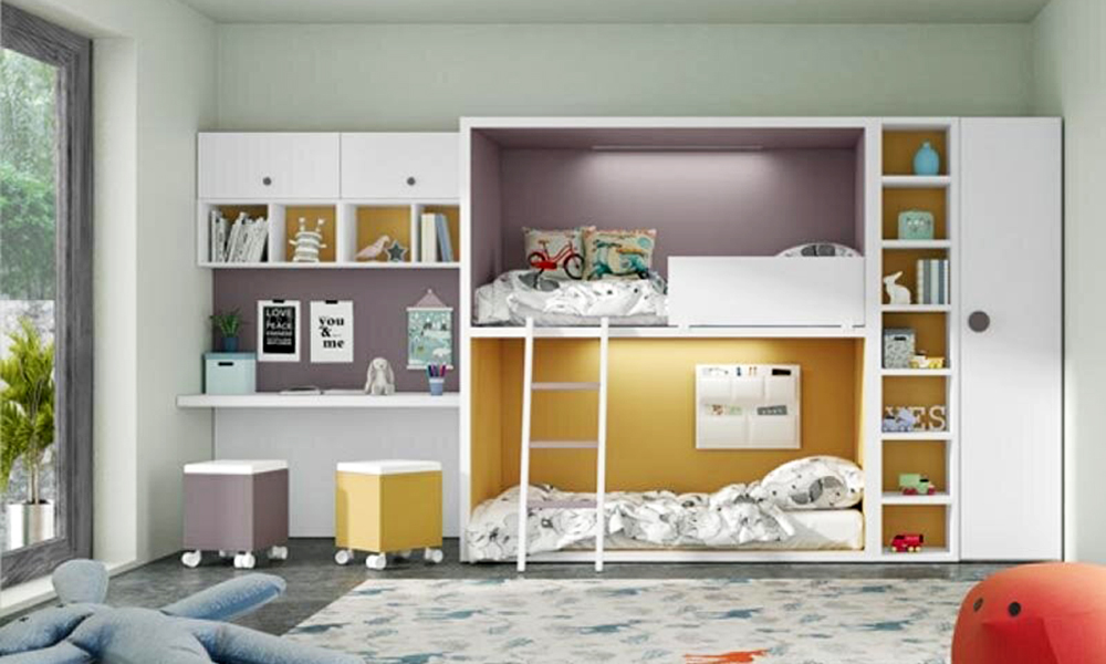 Tủ quần áo liền kề giường ngủ bé gái