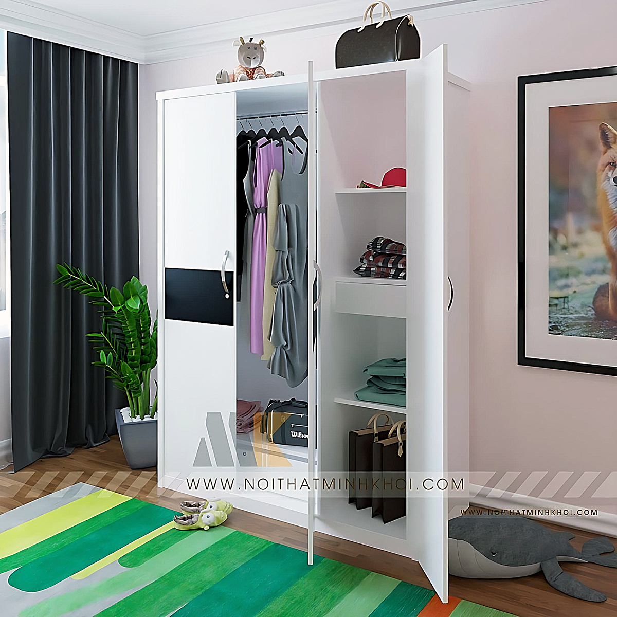 Tủ Quần Áo MDF Màu Trắng Giá Rẻ - TA656