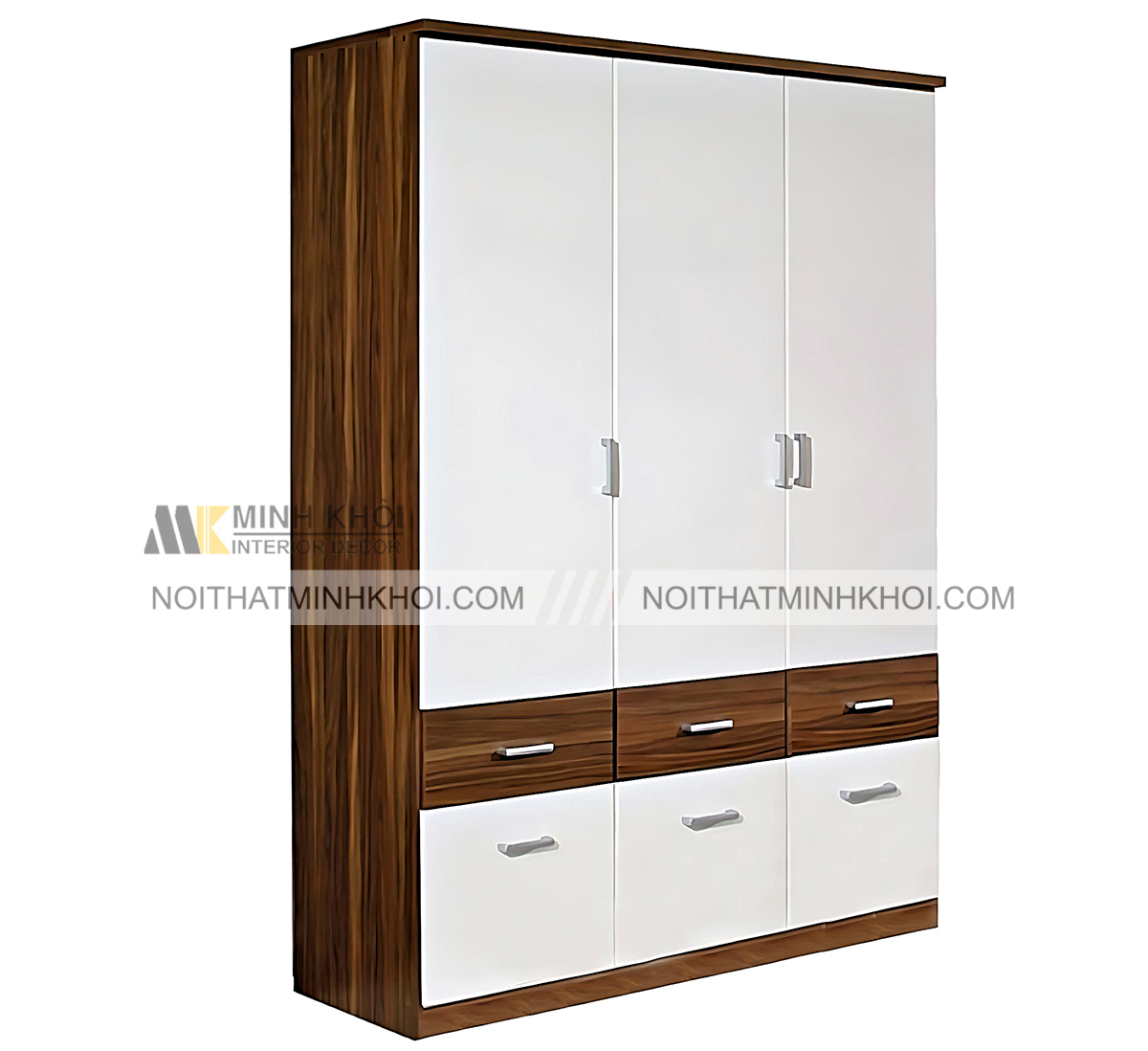 Tủ Quần Áo MDF Màu Trắng Phối Nâu Óc Chó Hiện Đại - TA030