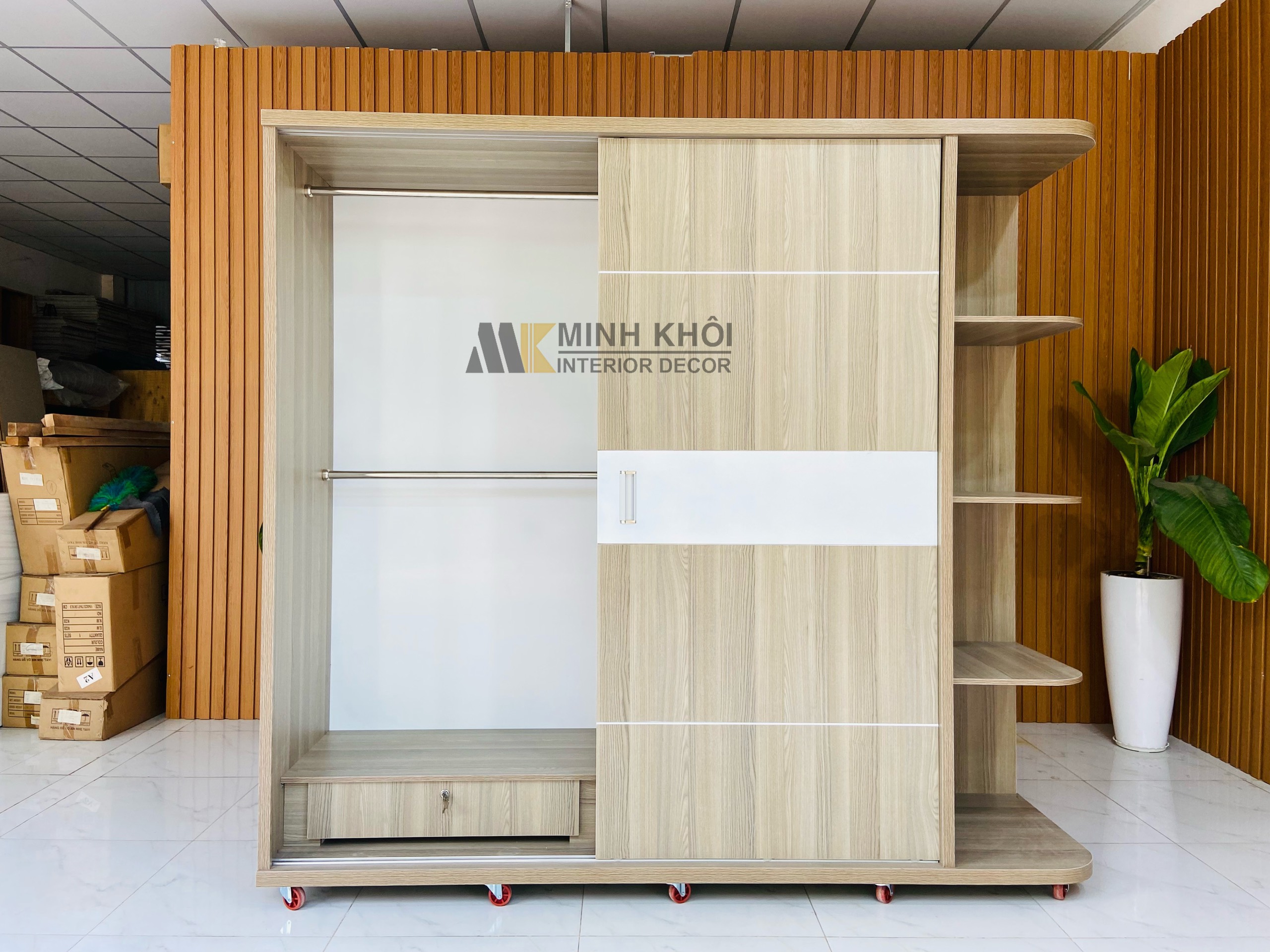 Tủ Quần Áo MFC cửa lùa, kệ trang trí - TA026