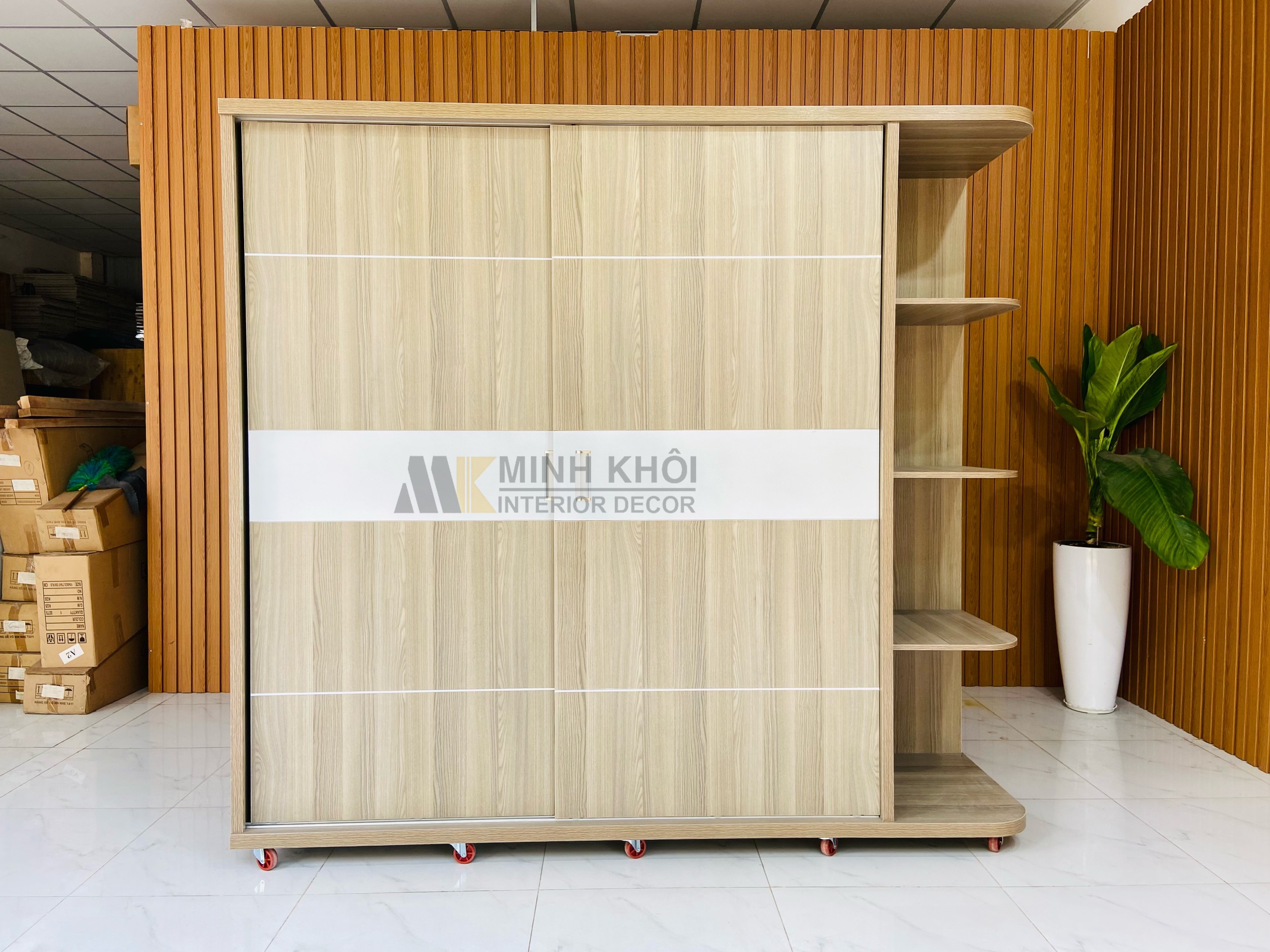 Tủ Quần Áo MFC cửa lùa, kệ trang trí - TA026