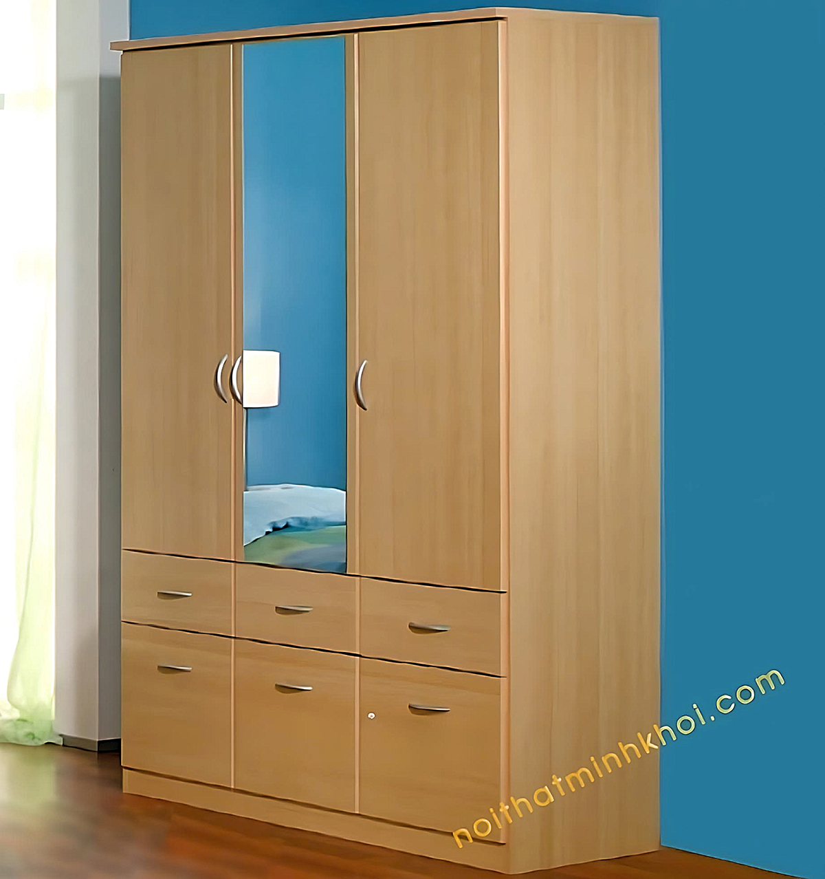 Tủ Quần Áo MFC Vân Sồi Vàng 3 Cánh 4 Hộc Kéo - TA041