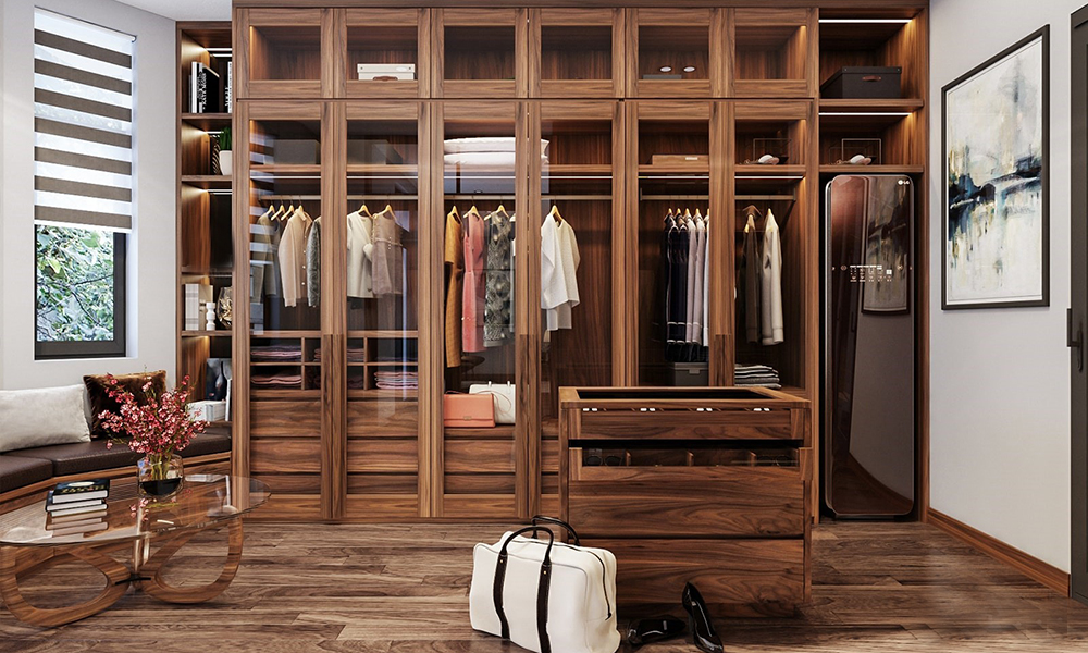 Tủ quần áo óc chó cửa kính