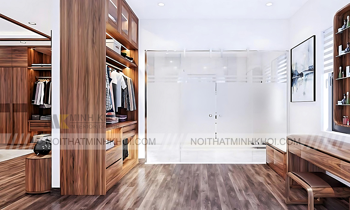 Tủ quần áo óc chó cửa mở