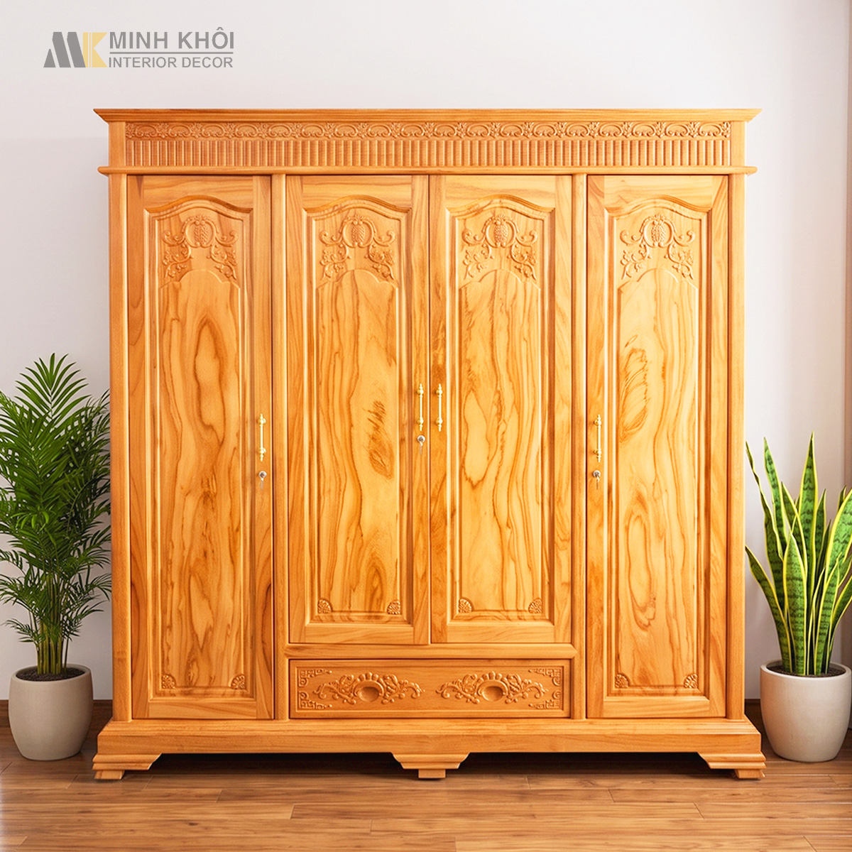 Tủ Quần Áo Gỗ Gõ Đỏ Cổ Điển Cao Cấp - TA977
