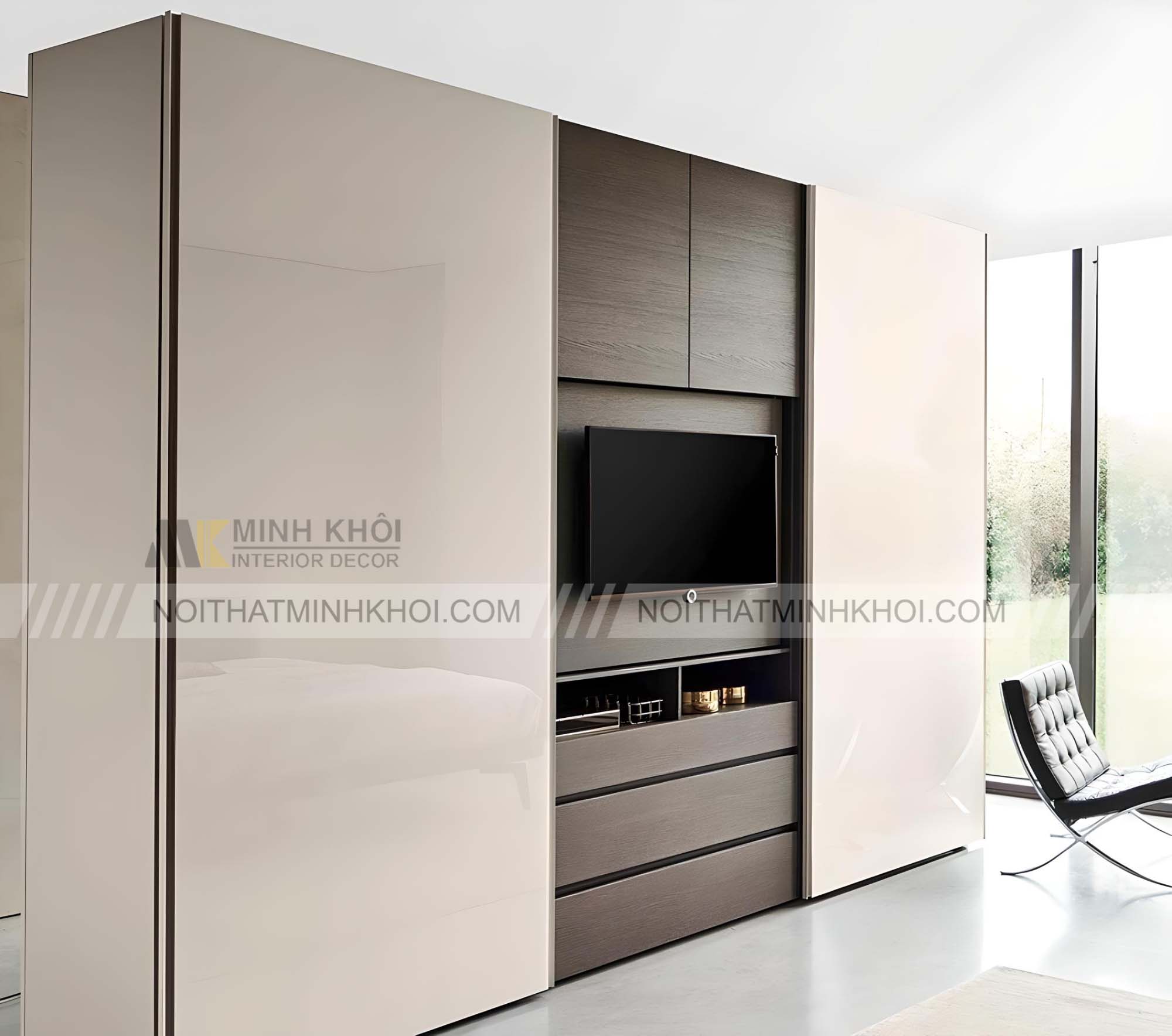 Tủ quần áo tích hợp tivi cao cấp siêu sang trọng
