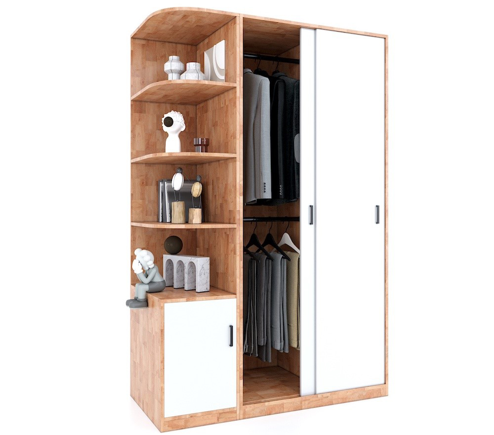 Tủ quần áo tối giản kết hợp kệ trang trí 2 ngăn