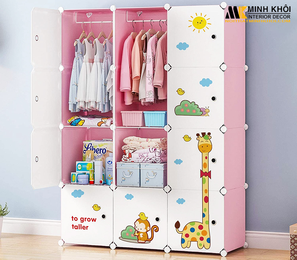 Tủ Quần Áo Trẻ Em đẹp màu hồng nổi bật