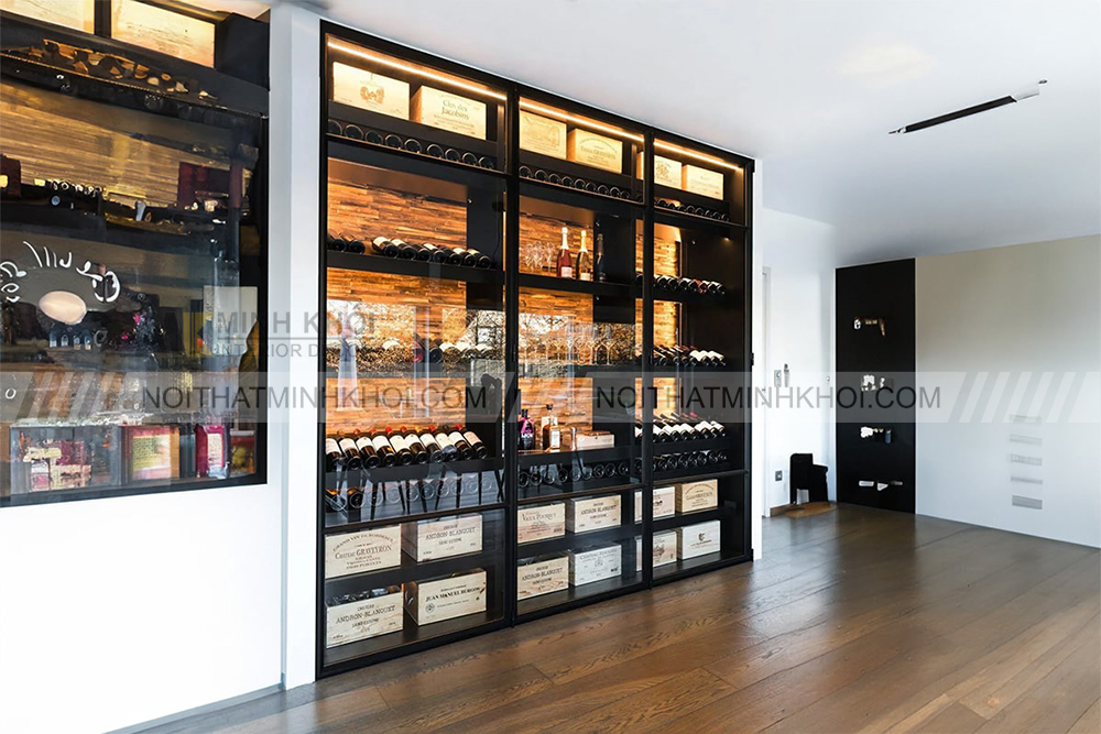 Tủ rượu âm tường kết hợp đèn led tinh tế và sang trọng