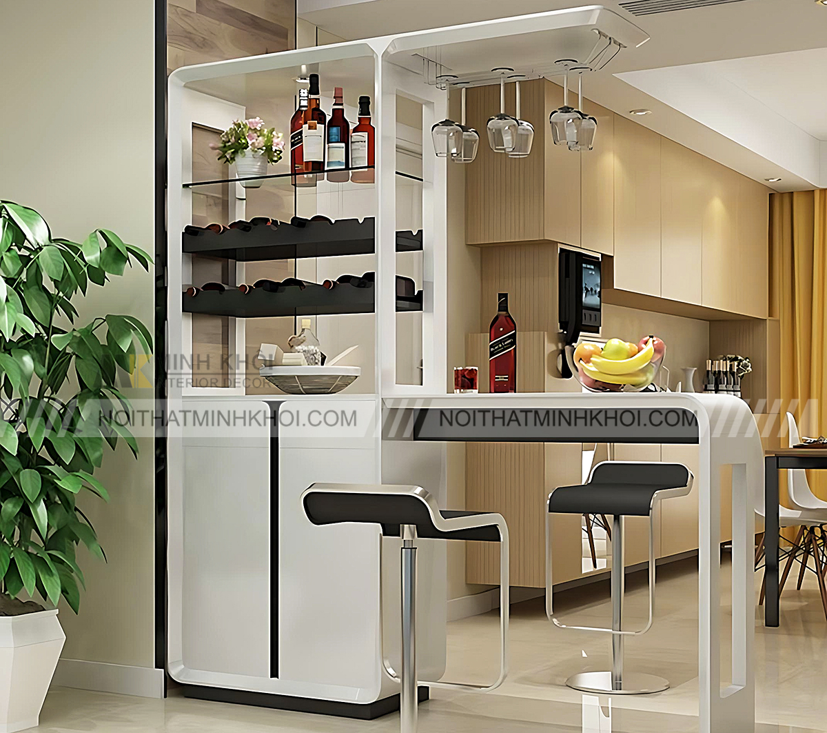Tủ rượu có quầy bar cho không gian hiện đại
