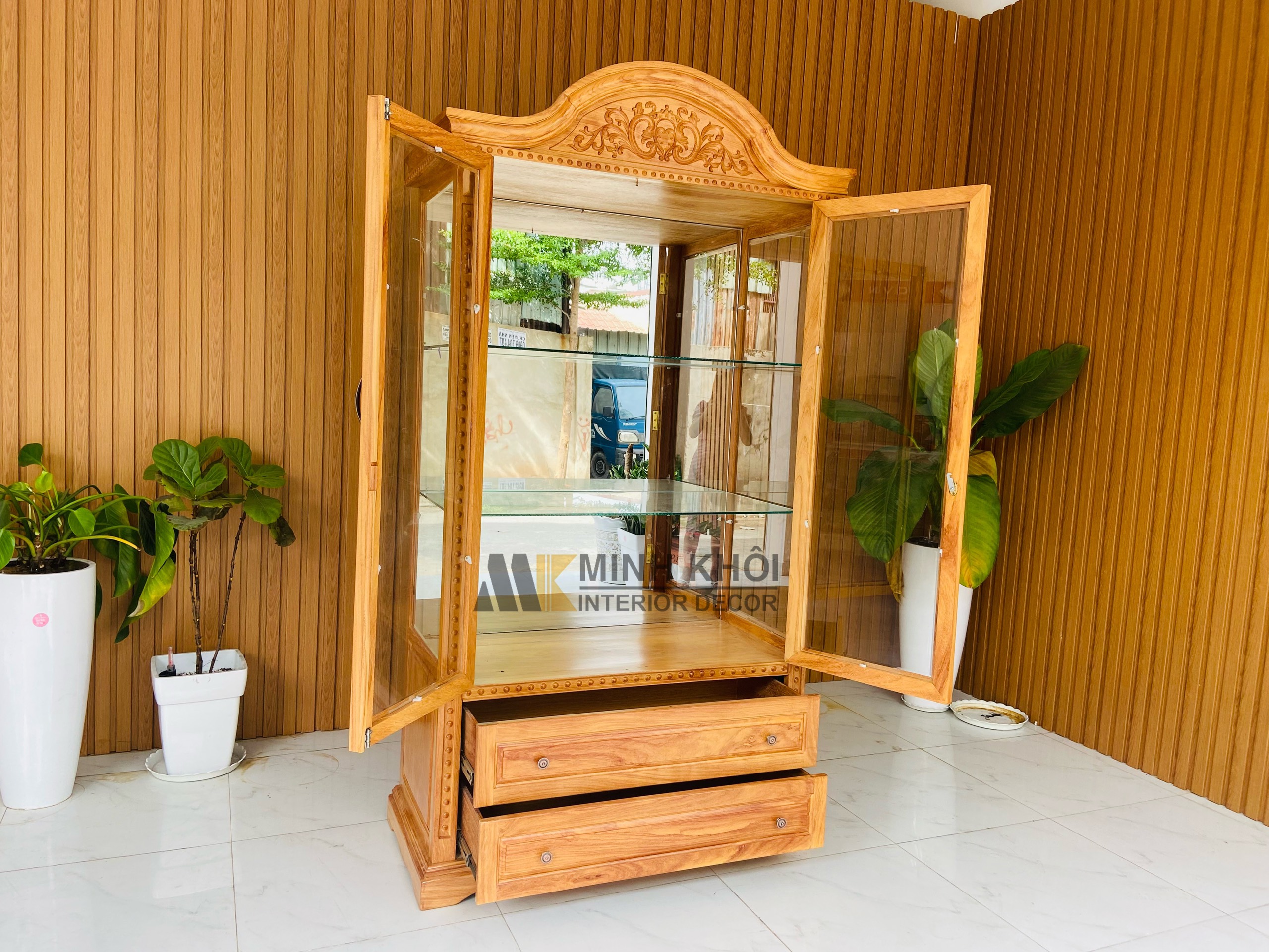 Tủ rượu gõ đỏ mái vòm 1m2 - TR2030