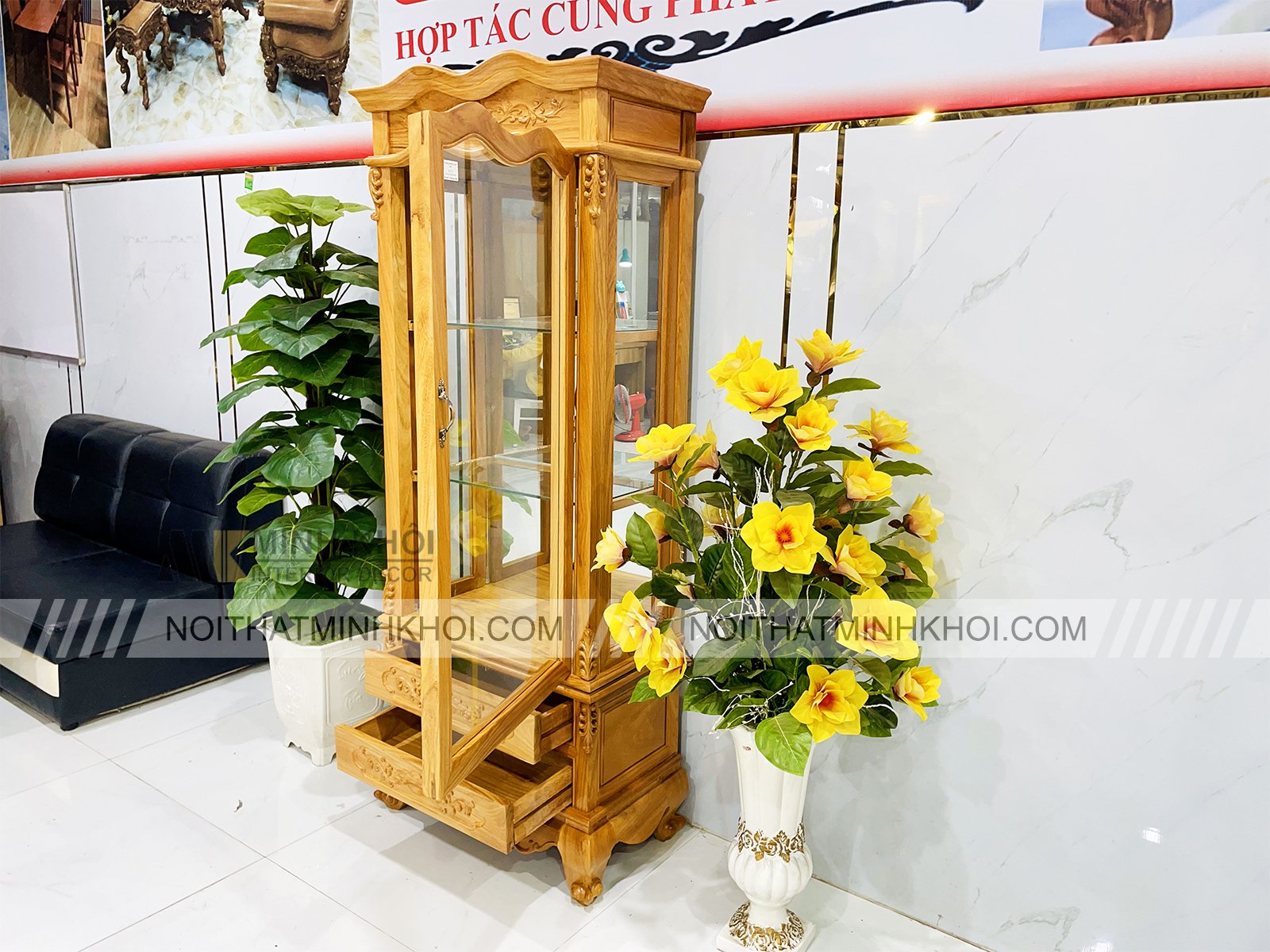 Tủ Rượu Gỗ Gõ Đỏ Cao Cấp 2 Ngăn Kéo - TR2032