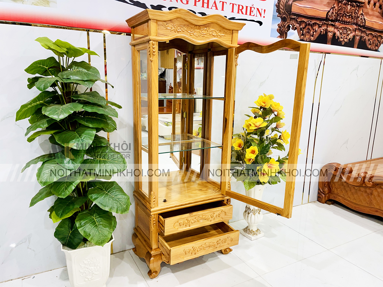 Tủ Rượu Gỗ Gõ Đỏ Cao Cấp 2 Ngăn Kéo - TR2032