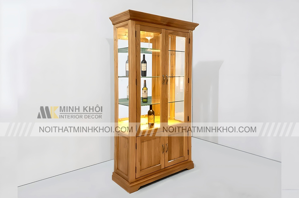 Tủ rượu gỗ sồi 2 cánh đơn giản thanh lịch