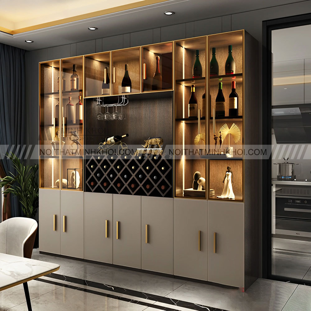 Tủ rượu âm tường đơn giản nhỏ gọn dưới chân cầu thang