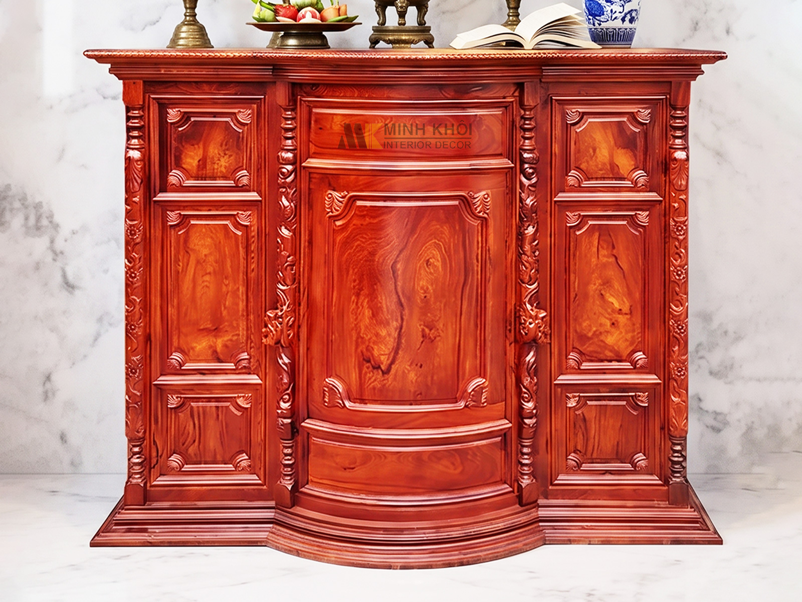 Tủ Thờ Đẹp Gỗ Cẩm Lai Chạm Phúc Lộc Thọ - TT260