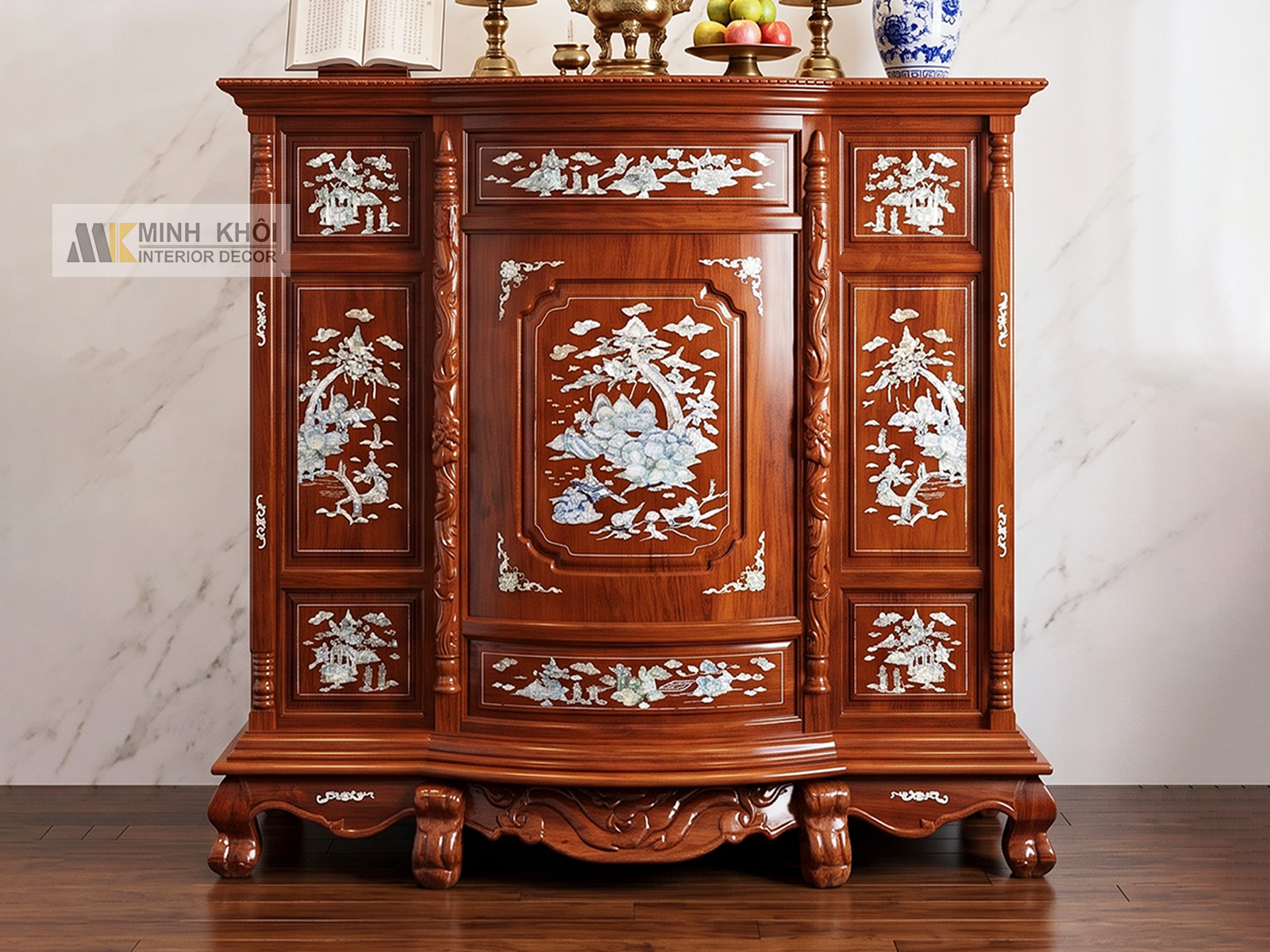 Tủ Thờ Gỗ Căm Xe Khảm Ốc 1m47 - TT219