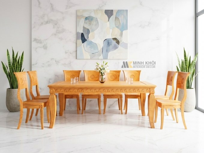 Bàn Ăn Gõ Đỏ Cao Cấp 8 Ghế - BA245