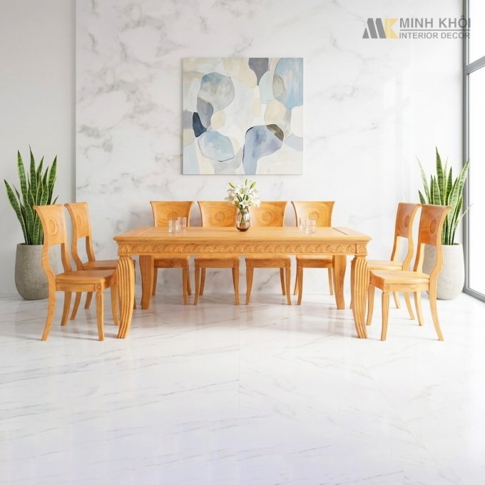 Bàn Ăn Gõ Đỏ Cao Cấp 8 Ghế - BA245