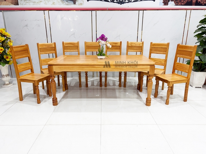 Bàn Ăn Gỗ Gõ Đỏ 8 Ghế Chân Tiện Cao Cấp – BA943