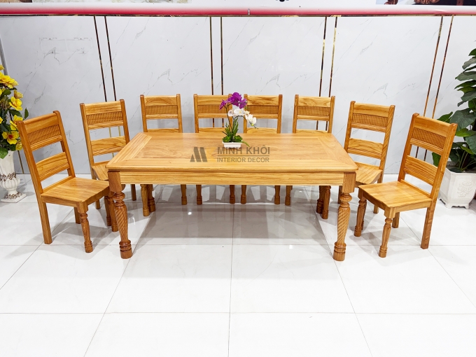 Bàn Ăn Gỗ Gõ Đỏ 8 Ghế Chân Tiện Cao Cấp – BA943