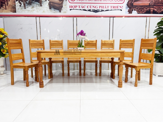 Bàn Ăn Gỗ Gõ Đỏ 8 Ghế Chân Tiện Cao Cấp – BA943