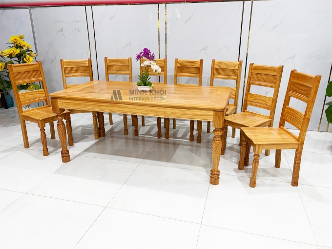Bàn Ăn Gỗ Gõ Đỏ 8 Ghế Chân Tiện Cao Cấp – BA943