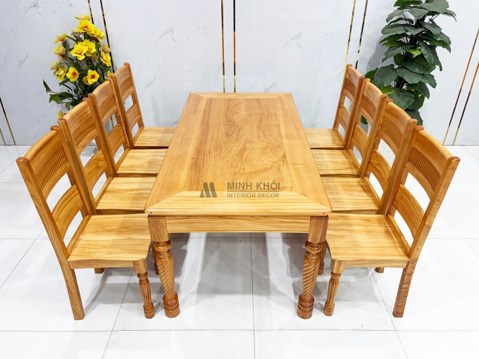 Bàn Ăn Gỗ Gõ Đỏ 8 Ghế Chân Tiện Cao Cấp – BA943