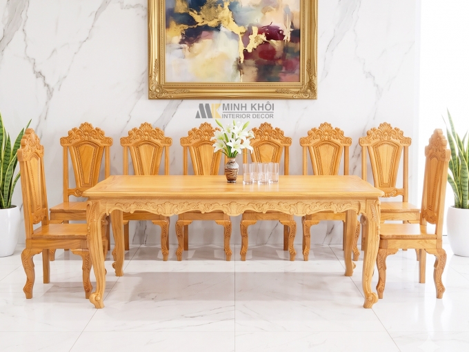Bàn Ăn Gỗ Gõ Đỏ 8 Ghế Louis Cao Cấp - BA944